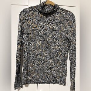 LOFT Black and White Speckled Turtleneck Blouse with Gold Highlights